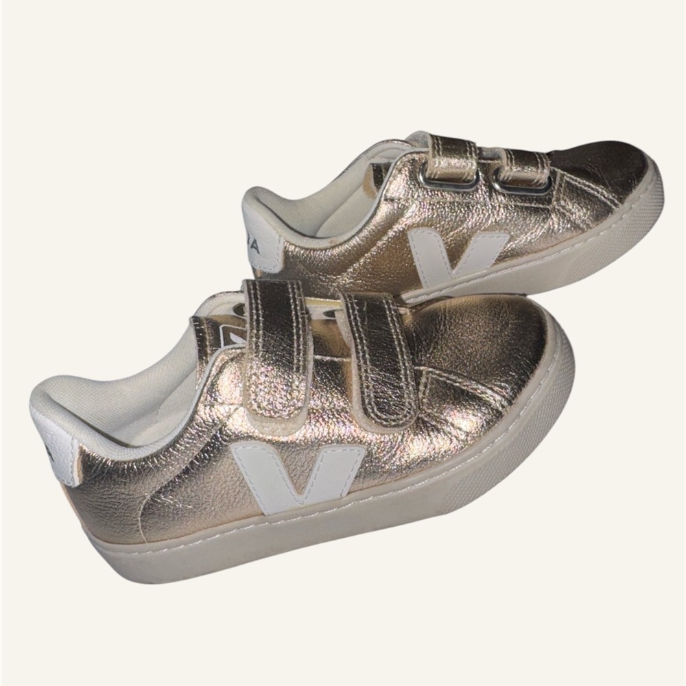 Veja Kids Gold Metalic Leather Shoes